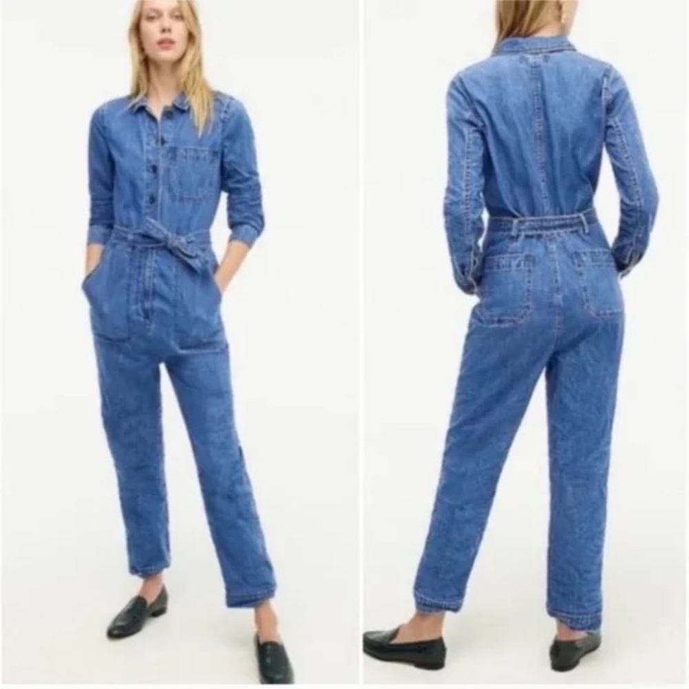 J Crew Point Sur Women's Denim Utility Boiler Long Sleeve Jumpsuit Blue 10